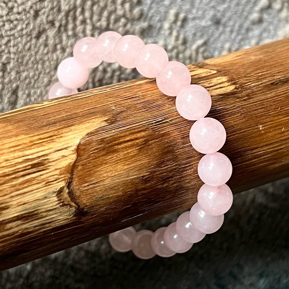 Rose Quartz Stone Beaded Stretch Bracelet. Unisex.